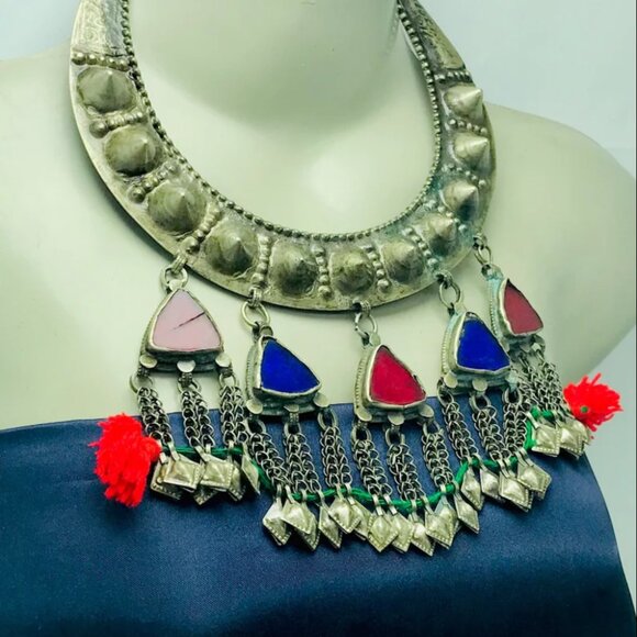 Vintage Torque Choker With Dangling Pendants, Handmade Tribal Choker - Picture 9 of 13